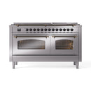 ILVE 60-Inch Nostalgie II Propane Gas Dual Fuel Range with 9 Burners, Griddle and Triple Glass Door Oven in Stainless Steel with Bronze Trim (UP60FNMPSSBLP)