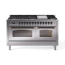 ILVE 60-Inch Nostalgie II Natural Gas Dual Fuel Range with 9 Burners, Griddle and Triple Glass Door Oven in Stainless Steel with Bronze Trim (UP60FNMPSSB)