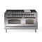 ILVE 60-Inch Nostalgie II Propane Gas Dual Fuel Range with 9 Burners, Griddle and Triple Glass Door Oven in Stainless Steel with Bronze Trim (UP60FNMPSSBLP)