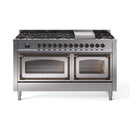 ILVE 60-Inch Nostalgie II Noblesse Natural Gas Dual Fuel Range   in Stainless Steel with Bronze Trim (UN60FNMPSSB)