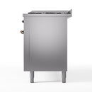ILVE 60-Inch Nostalgie II Propane Gas Dual Fuel Range with 9 Burners, Griddle and Triple Glass Door Oven in Stainless Steel with Bronze Trim (UP60FNMPSSBLP)