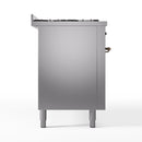 ILVE 60-Inch Nostalgie II Natural Gas Dual Fuel Range with 9 Burners, Griddle and Triple Glass Door Oven in Stainless Steel with Bronze Trim (UP60FNMPSSB)
