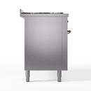 ILVE 60-Inch Nostalgie II Propane Gas Dual Fuel Range with 9 Burners, Griddle and Triple Glass Door Oven in Stainless Steel with Bronze Trim (UP60FNMPSSBLP)