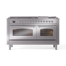 ILVE 60-Inch Nostalgie II Natural Gas Dual Fuel Range with 9 Burners, Griddle and Triple Glass Door Oven in Stainless Steel with Chrome Trim (UP60FNMPSSC)