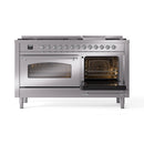 ILVE 60-Inch Nostalgie II Natural Gas Dual Fuel Range with 9 Burners, Griddle and Triple Glass Door Oven in Stainless Steel with Chrome Trim (UP60FNMPSSC)