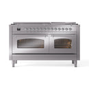 ILVE 60-Inch Nostalgie II Propane Gas Dual Fuel Range with 9 Burners, Griddle and Triple Glass Door Oven in Stainless Steel with Chrome Trim (UP60FNMPSSCLP)