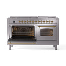 ILVE 60-Inch Nostalgie II Propane Gas Dual Fuel Range with 9 Burners, Griddle and Triple Glass Door Oven in Stainless Steel with Brass Trim (UP60FNMPSSGLP)