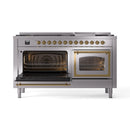 ILVE 60-Inch Nostalgie II Noblesse Natural Gas Dual Fuel Range   in Stainless Steel with Brass Trim (UN60FNMPSSG)