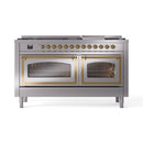 ILVE 60-Inch Nostalgie II Noblesse Natural Gas Dual Fuel Range   in Stainless Steel with Brass Trim (UN60FNMPSSG)