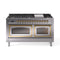 ILVE 60-Inch Nostalgie II Noblesse Dual Fuel Range with 9 Sealed Burners, Griddle, Triple Glass Door Oven in Stainless Steel with Brass Trim (UN60FNMPSSG)