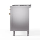 ILVE 60-Inch Nostalgie II Natural Gas Dual Fuel Range with 9 Burners, Griddle and Triple Glass Door Oven in Stainless Steel with Brass Trim (UP60FNMPSSG)