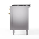 ILVE 60-Inch Nostalgie II Propane Gas Dual Fuel Range with 9 Burners, Griddle and Triple Glass Door Oven in Stainless Steel with Brass Trim (UP60FNMPSSGLP)