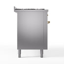 ILVE 60-Inch Nostalgie II Propane Gas Dual Fuel Range with 9 Burners, Griddle and Triple Glass Door Oven in Stainless Steel with Brass Trim (UP60FNMPSSGLP)