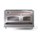 ILVE 60-Inch Nostalgie II Propane Gas Dual Fuel Range with 9 Burners, Griddle and Triple Glass Door Oven in Stainless Steel with Copper Trim (UP60FNMPSSPLP)