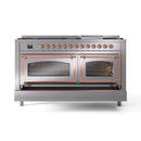ILVE 60-Inch Nostalgie II Noblesse Propane Gas Dual Fuel Range with 9 Sealed Burners, Griddle, Triple Glass Door Oven in Stainless Steel with Copper Trim (UN60FNMPSSPLP)