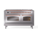 ILVE 60-Inch Nostalgie II Propane Gas Dual Fuel Range with 9 Burners, Griddle and Triple Glass Door Oven in Stainless Steel with Copper Trim (UP60FNMPSSPLP)