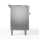ILVE 60-Inch Nostalgie II Propane Gas Dual Fuel Range with 9 Burners, Griddle and Triple Glass Door Oven in Stainless Steel with Copper Trim (UP60FNMPSSPLP)