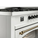 ILVE 60-Inch Nostalgie II Propane Gas Dual Fuel Range with 9 Burners, Griddle and Triple Glass Door Oven in White with Bronze Trim (UP60FNMPWHBLP)