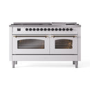 ILVE 60-Inch Nostalgie II Natural Gas Dual Fuel Range with 9 Burners, Griddle and Triple Glass Door Oven in White with Bronze Trim (UP60FNMPWHB)