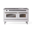 ILVE 60-Inch Nostalgie II Propane Gas Dual Fuel Range with 9 Burners, Griddle and Triple Glass Door Oven in White with Bronze Trim (UP60FNMPWHBLP)