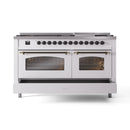 ILVE 60-Inch Nostalgie II Propane Gas Dual Fuel Range with 9 Burners, Griddle and Triple Glass Door Oven in White with Bronze Trim (UP60FNMPWHBLP)