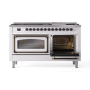 ILVE 60-Inch Nostalgie II Noblesse Propane Gas Dual Fuel Range with 9 Sealed Burners, Griddle, Triple Glass Door Oven in White with Bronze Trim (UN60FNMPWHBLP)