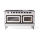 ILVE 60-Inch Nostalgie II Noblesse Propane Gas Dual Fuel Range with 9 Sealed Burners, Griddle, Triple Glass Door Oven in White with Bronze Trim (UN60FNMPWHBLP)