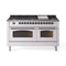 ILVE 60-Inch Nostalgie II Propane Gas Dual Fuel Range with 9 Burners, Griddle and Triple Glass Door Oven in White with Bronze Trim (UP60FNMPWHBLP)