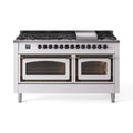 ILVE 60-Inch Nostalgie II Noblesse Natural Gas Dual Fuel Range   in White with Burnished Bronze Trim (UN60FNMPWHB)