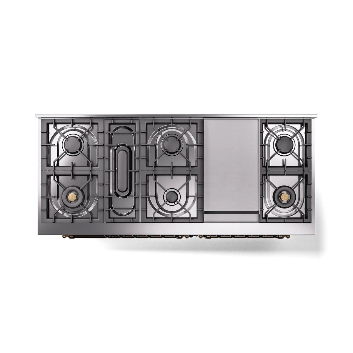 White range cooktop base with multiple gas burner grates