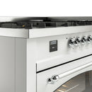 ILVE 60-Inch Nostalgie II Propane Gas Dual Fuel Range with 9 Burners, Griddle and Triple Glass Door Oven in White with Chrome Trim (UP60FNMPWHCLP)