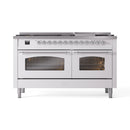 ILVE 60-Inch Nostalgie II Propane Gas Dual Fuel Range with 9 Burners, Griddle and Triple Glass Door Oven in White with Chrome Trim (UP60FNMPWHCLP)