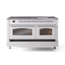 ILVE 60-Inch Nostalgie II Propane Gas Dual Fuel Range with 9 Burners, Griddle and Triple Glass Door Oven in White with Chrome Trim (UP60FNMPWHCLP)