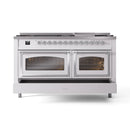 ILVE 60-Inch Nostalgie II Noblesse Propane Gas Dual Fuel Range with 9 Sealed Burners, Griddle, Triple Glass Door Oven in White with Chrome Trim (UN60FNMPWHCLP)