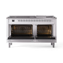 ILVE 60-Inch Nostalgie II Propane Gas Dual Fuel Range with 9 Burners, Griddle and Triple Glass Door Oven in White with Chrome Trim (UP60FNMPWHCLP)