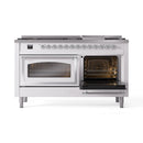 ILVE 60-Inch Nostalgie II Noblesse Propane Gas Dual Fuel Range with 9 Sealed Burners, Griddle, Triple Glass Door Oven in White with Chrome Trim (UN60FNMPWHCLP)