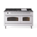 ILVE 60-Inch Nostalgie II Propane Gas Dual Fuel Range with 9 Burners, Griddle and Triple Glass Door Oven in White with Chrome Trim (UP60FNMPWHCLP)
