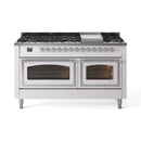 ILVE 60-Inch Nostalgie II Noblesse Propane Gas Dual Fuel Range with 9 Sealed Burners, Griddle, Triple Glass Door Oven in White with Chrome Trim (UN60FNMPWHCLP)