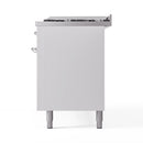 ILVE 60-Inch Nostalgie II Natural Gas Dual Fuel Range with 9 Burners, Griddle and Triple Glass Door Oven in White with Chrome Trim (UP60FNMPWHC)