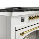 ILVE 60-Inch Nostalgie II Propane Gas Dual Fuel Range with 9 Burners, Griddle and Triple Glass Door Oven in White with Brass Trim (UP60FNMPWHGLP)