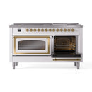 ILVE 60-Inch Nostalgie II Noblesse Natural Gas Dual Fuel Range   in White with Brass Trim (UN60FNMPWHG)