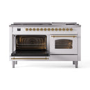 ILVE 60-Inch Nostalgie II Dual Fuel Range with 9 Burners, Griddle and Triple Glass Door Oven in White with Brass Trim (UP60FNMPWHG)