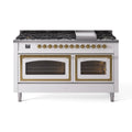 ILVE 60-Inch Nostalgie II Noblesse Natural Gas Dual Fuel Range   in White with Brass Trim (UN60FNMPWHG)