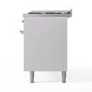 ILVE 60-Inch Nostalgie II Propane Gas Dual Fuel Range with 9 Burners, Griddle and Triple Glass Door Oven in White with Brass Trim (UP60FNMPWHGLP)