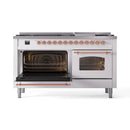 ILVE 60-Inch Nostalgie II Propane Gas Dual Fuel Range with 9 Burners, Griddle and Triple Glass Door Oven in White with Copper Trim (UP60FNMPWHPLP)