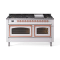 ILVE 60-Inch Nostalgie II Noblesse Natural Gas Dual Fuel Range   in White with Copper Trim (UN60FNMPWHP)