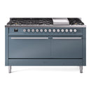 ILVE 60-inch Professional Plus II Propane Gas Dual Fuel Range with 9 Burners, Griddle, and Solid Door Oven in Blue Grey (UP60FQMPBGLP)