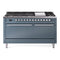 ILVE 60-inch Professional Plus II Propane Gas Dual Fuel Range with 9 Burners, Griddle, and Solid Door Oven in Blue Grey (UP60FQMPBGLP)