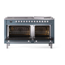 ILVE 60-inch Professional Plus II Natural Gas Dual Fuel Range with 9 Burners, Griddle, and Solid Door Oven in Blue Grey (UP60FQMPBG)