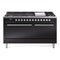 ILVE 60-inch Professional Plus II Propane Gas Dual Fuel Range with 9 Burners, Griddle, and Solid Door Oven in Glossy Black (UP60FQMPBKLP)
